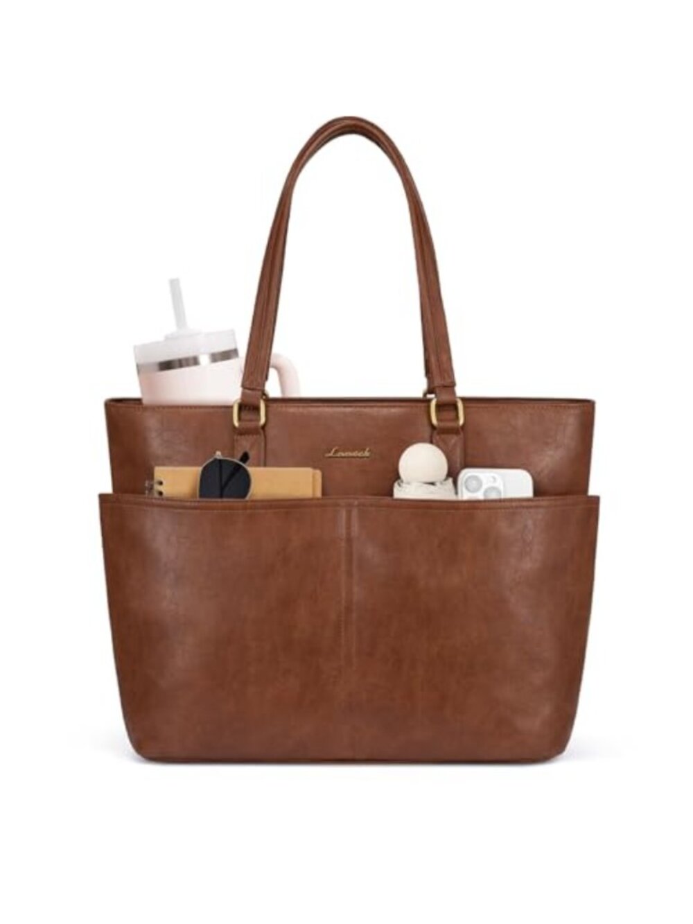 LOVEVOOK Laptop Bag for Women Vegan Leather Work Tote with Cup Holder Teacher
